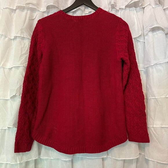 Cable Knit Cozy Red Cotton Sweater - Small - Picture 5 of 7